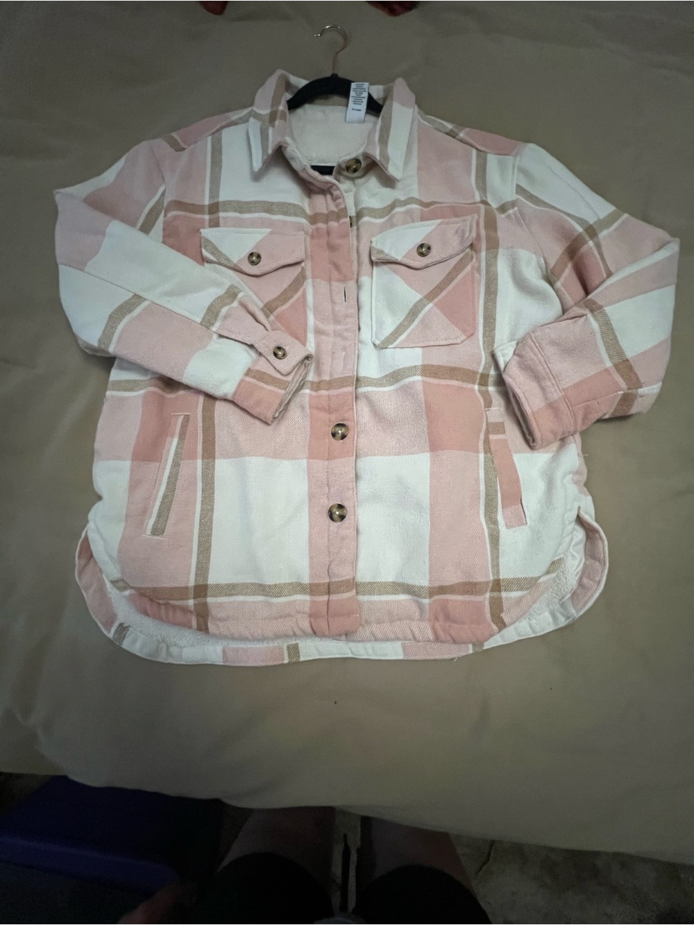 Women’s Pink & White Plaid quilted Shacket Jacket